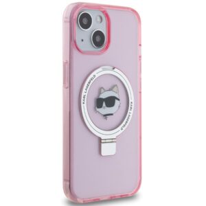 Karl Lagerfeld KLHMP15SHMRSCHP Apple iPhone 15/ 14 / 13 6.1" rožinės spalvos kietas dėklas Ring Stand Choupette Head - Image 4