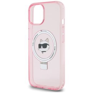 Karl Lagerfeld KLHMP15SHMRSCHP Apple iPhone 15/ 14 / 13 6.1" rožinės spalvos kietas dėklas Ring Stand Choupette Head - Image 6