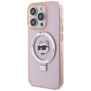 Karl Lagerfeld KLHMP15LHMRSCHP Apple iPhone 15 Pro 6.1" rožinės spalvos kietas dėklas Ring Stand Choupette Head MagSafe - Image 2