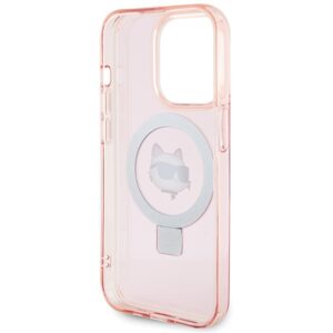 Karl Lagerfeld KLHMP15LHMRSCHP Apple iPhone 15 Pro 6.1" rožinės spalvos kietas dėklas Ring Stand Choupette Head MagSafe - Image 7