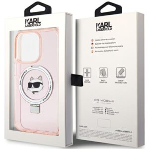 Karl Lagerfeld KLHMP15LHMRSCHP Apple iPhone 15 Pro 6.1" rožinės spalvos kietas dėklas Ring Stand Choupette Head MagSafe - Image 8
