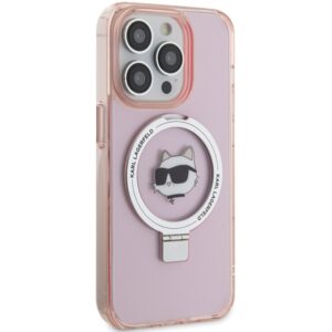 Karl Lagerfeld KLHMP15XHMRSCHP Apple iPhone 15 Pro Max 6.7" rožinės spalvos kietas dėklas Ring Stand Choupette Head - Image 4