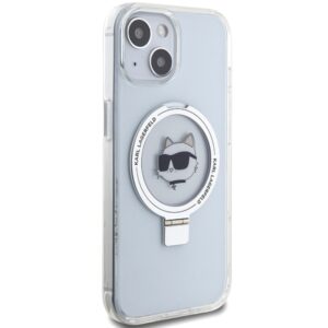 Karl Lagerfeld KLHMP15SHMRSCHH Apple iPhone 15/ 14 / 13 6.1" baltos spalvos kietas dėklas Ring Stand Choupette Hea - Image 4