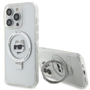 Karl Lagerfeld KLHMP15LHMRSCHH Apple iPhone 15 Pro 6.1" baltos spalvos kietas dėklas Ring Stand Choupette Head MagS - Image 1