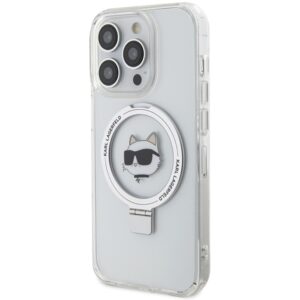 Karl Lagerfeld KLHMP15LHMRSCHH Apple iPhone 15 Pro 6.1" baltos spalvos kietas dėklas Ring Stand Choupette Head MagS - Image 2