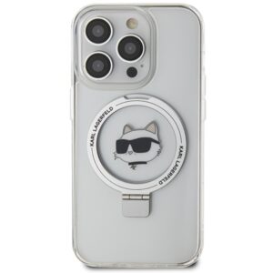 Karl Lagerfeld KLHMP15LHMRSCHH Apple iPhone 15 Pro 6.1" baltos spalvos kietas dėklas Ring Stand Choupette Head MagS - Image 3