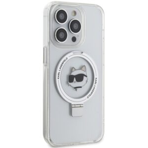 Karl Lagerfeld KLHMP15LHMRSCHH Apple iPhone 15 Pro 6.1" baltos spalvos kietas dėklas Ring Stand Choupette Head MagS - Image 4