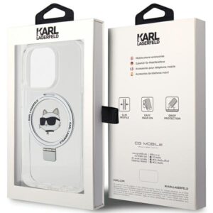 Karl Lagerfeld KLHMP15LHMRSCHH Apple iPhone 15 Pro 6.1" baltos spalvos kietas dėklas Ring Stand Choupette Head MagS - Image 8