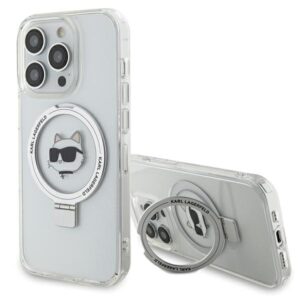 Karl Lagerfeld KLHMP15XHMRSCHH Apple iPhone 15 Pro Max 6.7" baltos spalvos kietas dėklas Ring Stand Choupette Head - Image 1