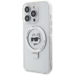 Karl Lagerfeld KLHMP15XHMRSCHH Apple iPhone 15 Pro Max 6.7" baltos spalvos kietas dėklas Ring Stand Choupette Head - Image 2