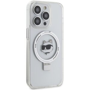 Karl Lagerfeld KLHMP15XHMRSCHH Apple iPhone 15 Pro Max 6.7" baltos spalvos kietas dėklas Ring Stand Choupette Head - Image 4
