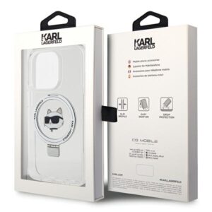 Karl Lagerfeld KLHMP15XHMRSCHH Apple iPhone 15 Pro Max 6.7" baltos spalvos kietas dėklas Ring Stand Choupette Head - Image 8