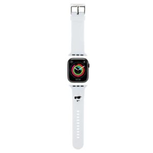 Karl Lagerfeld apyrankė KLAWLSLCNH Apple Watch 42/44/45/49mm baltos spalvos apyrankė 3D Rubber Choupette Head