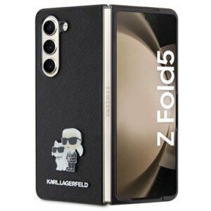 Karl Lagerfeld KLHCZFD5SAKCNPK Z Fold5F946 kietas dėklas juodos spalvos Saffiano Karl&Choupette Pin - Image 1
