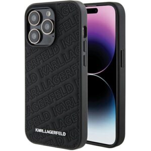 Karl Lagerfeld KLHCP15LPQKPMK Apple iPhone 15 Pro 6.1" juodos spalvos kietas dėklas Quilted K Pattern - Image 1