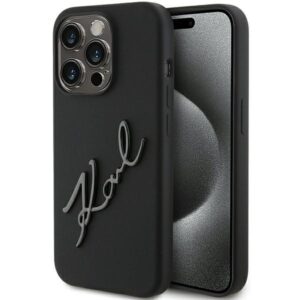 Karl Lagerfeld KLHCP15LSKSBMCK Apple iPhone 15 Pro 6.1" juodos spalvos kietas dėklas Silicone Karl Script - Image 1