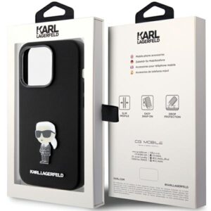Karl Lagerfeld KLHCP15LSMHKNPK Apple iPhone 15 Pro 6.1" juodos spalvos Silicone Ikonik Metal Pin - Image 8