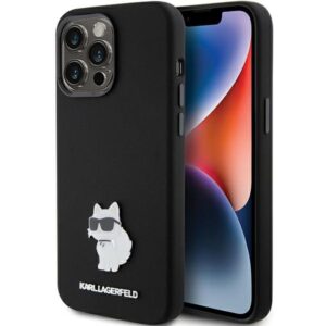 Karl Lagerfeld KLHCP15XSMHCNPK Apple iPhone 15 Pro Max 6.7" juodos spalvos Silicone Choupette Metal Pin - Image 1