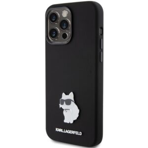 Karl Lagerfeld KLHCP15XSMHCNPK Apple iPhone 15 Pro Max 6.7" juodos spalvos Silicone Choupette Metal Pin - Image 2