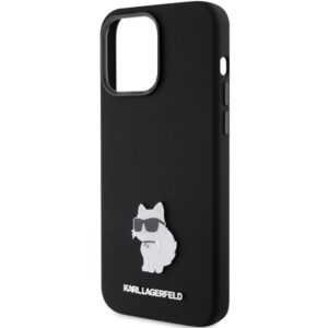 Karl Lagerfeld KLHCP15XSMHCNPK Apple iPhone 15 Pro Max 6.7" juodos spalvos Silicone Choupette Metal Pin - Image 6