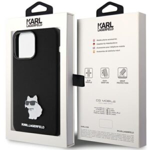 Karl Lagerfeld KLHCP15XSMHCNPK Apple iPhone 15 Pro Max 6.7" juodos spalvos Silicone Choupette Metal Pin - Image 8