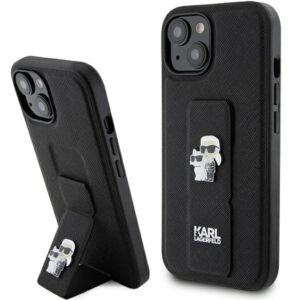 Karl Lagerfeld KLHCP15SGSAKCPK Apple iPhone 15/ 14 / 13 6.1" juodos spalvos kietas dėklas Gripstand Saffiano Karl - Image 1