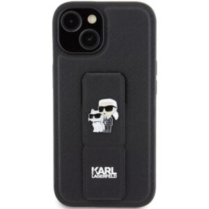 Karl Lagerfeld KLHCP15SGSAKCPK Apple iPhone 15/ 14 / 13 6.1" juodos spalvos kietas dėklas Gripstand Saffiano Karl - Image 3