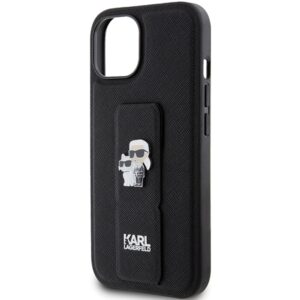 Karl Lagerfeld KLHCP15SGSAKCPK Apple iPhone 15/ 14 / 13 6.1" juodos spalvos kietas dėklas Gripstand Saffiano Karl - Image 6
