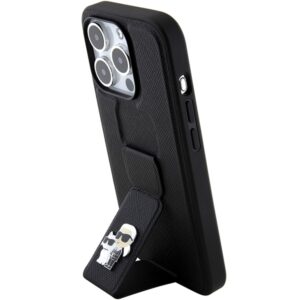Karl Lagerfeld KLHCP15LGSAKCPK Apple iPhone 15 Pro 6.1" juodos spalvos kietas dėklas Gripstand Saffiano Karl&Choup - Image 2