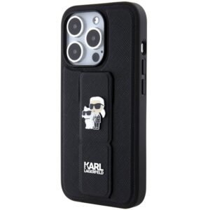 Karl Lagerfeld KLHCP15LGSAKCPK Apple iPhone 15 Pro 6.1" juodos spalvos kietas dėklas Gripstand Saffiano Karl&Choup - Image 3