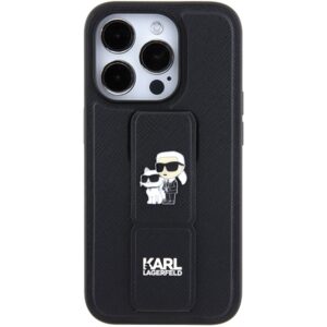 Karl Lagerfeld KLHCP15LGSAKCPK Apple iPhone 15 Pro 6.1" juodos spalvos kietas dėklas Gripstand Saffiano Karl&Choup - Image 4