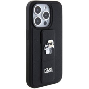 Karl Lagerfeld KLHCP15LGSAKCPK Apple iPhone 15 Pro 6.1" juodos spalvos kietas dėklas Gripstand Saffiano Karl&Choup - Image 5