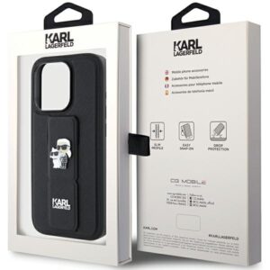 Karl Lagerfeld KLHCP15LGSAKCPK Apple iPhone 15 Pro 6.1" juodos spalvos kietas dėklas Gripstand Saffiano Karl&Choup - Image 9