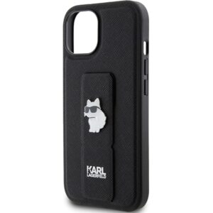 Karl Lagerfeld KLHCP15SGSACHPK Apple iPhone 15/ 14 / 13 6.1" juodos spalvos kietas dėklas Gripstand Saffiano Chou - Image 6