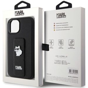 Karl Lagerfeld KLHCP15SGSACHPK Apple iPhone 15/ 14 / 13 6.1" juodos spalvos kietas dėklas Gripstand Saffiano Chou - Image 8