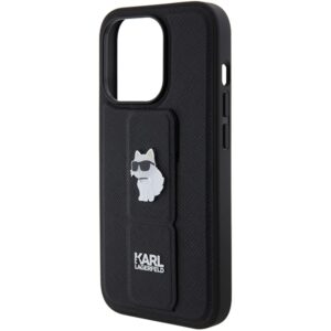 Karl Lagerfeld KLHCP15LGSACHPK Apple iPhone 15 Pro 6.1" juodos spalvos kietas dėklas Gripstand Saffiano Choupette - Image 7