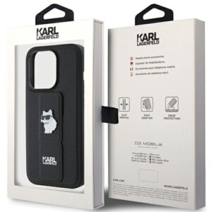 Karl Lagerfeld KLHCP15LGSACHPK Apple iPhone 15 Pro 6.1" juodos spalvos kietas dėklas Gripstand Saffiano Choupette - Image 9