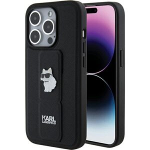Karl Lagerfeld KLHCP15XGSACHPK Apple iPhone 15 Pro Max 6.7" juodos spalvos kietas dėklas Gripstand Saffiano Choupe - Image 1