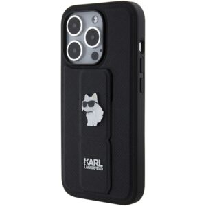 Karl Lagerfeld KLHCP15XGSACHPK Apple iPhone 15 Pro Max 6.7" juodos spalvos kietas dėklas Gripstand Saffiano Choupe - Image 3