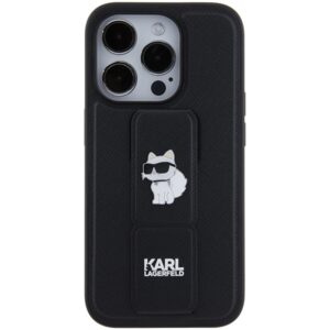 Karl Lagerfeld KLHCP15XGSACHPK Apple iPhone 15 Pro Max 6.7" juodos spalvos kietas dėklas Gripstand Saffiano Choupe - Image 4