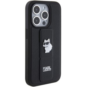 Karl Lagerfeld KLHCP15XGSACHPK Apple iPhone 15 Pro Max 6.7" juodos spalvos kietas dėklas Gripstand Saffiano Choupe - Image 5