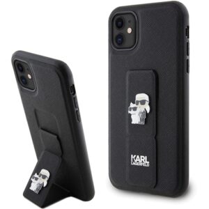 Karl Lagerfeld KLHCN61GSAKCPK Apple iPhone 11/ Xr 6.1" juodos spalvos kietas dėklas Gripstand Saffiano Karl&Choup - Image 1