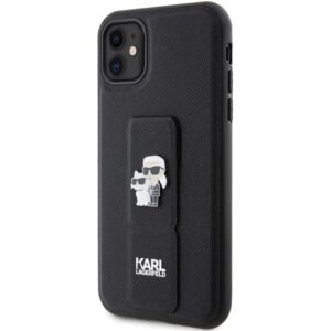 Karl Lagerfeld KLHCN61GSAKCPK Apple iPhone 11/ Xr 6.1" juodos spalvos kietas dėklas Gripstand Saffiano Karl&Choup - Image 2