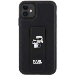 Karl Lagerfeld KLHCN61GSAKCPK Apple iPhone 11/ Xr 6.1" juodos spalvos kietas dėklas Gripstand Saffiano Karl&Choup - Image 3