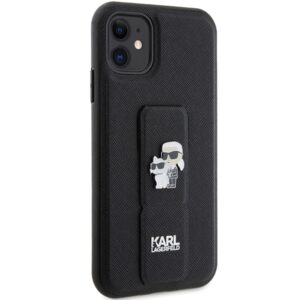 Karl Lagerfeld KLHCN61GSAKCPK Apple iPhone 11/ Xr 6.1" juodos spalvos kietas dėklas Gripstand Saffiano Karl&Choup - Image 4