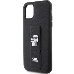 Karl Lagerfeld KLHCN61GSAKCPK Apple iPhone 11/ Xr 6.1" juodos spalvos kietas dėklas Gripstand Saffiano Karl&Choup - Image 6