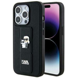 Karl Lagerfeld KLHCP14LGSAKCPK Apple iPhone 14 Pro 6.1" juodos spalvos kietas dėklas Gripstand Saffiano Karl&Choup - Image 1