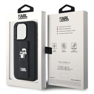 Karl Lagerfeld KLHCP14LGSAKCPK Apple iPhone 14 Pro 6.1" juodos spalvos kietas dėklas Gripstand Saffiano Karl&Choup - Image 9