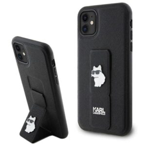 Karl Lagerfeld KLHCN61GSACHPK Apple iPhone 11/ Xr 6.1" juodos spalvos kietas dėklas Gripstand Saffiano Choupette - Image 1