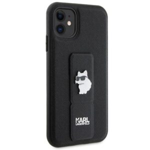 Karl Lagerfeld KLHCN61GSACHPK Apple iPhone 11/ Xr 6.1" juodos spalvos kietas dėklas Gripstand Saffiano Choupette - Image 4